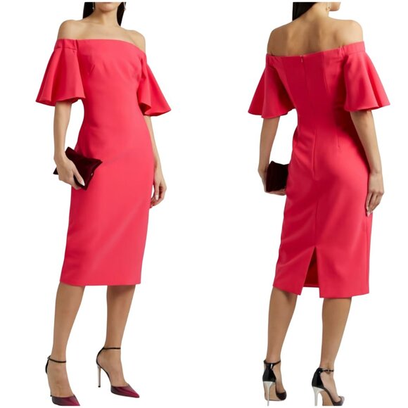 Theia Dresses & Skirts - Theia Off The Shoulder Crepe Dress size 8 lipstick pink cocktail dress